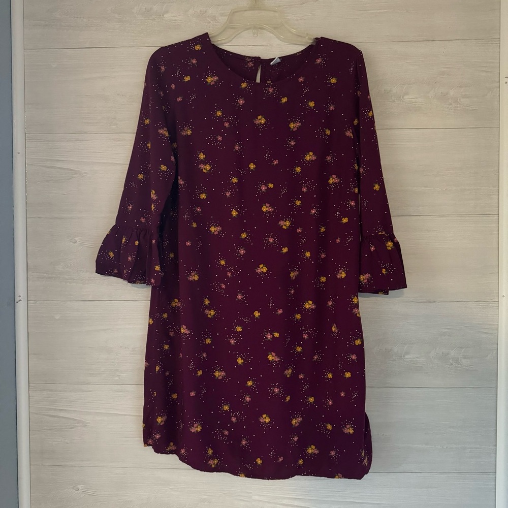 Old Navy Women’s Long Sleeve Burgundy Floral Casual Dress Size MEDIUM